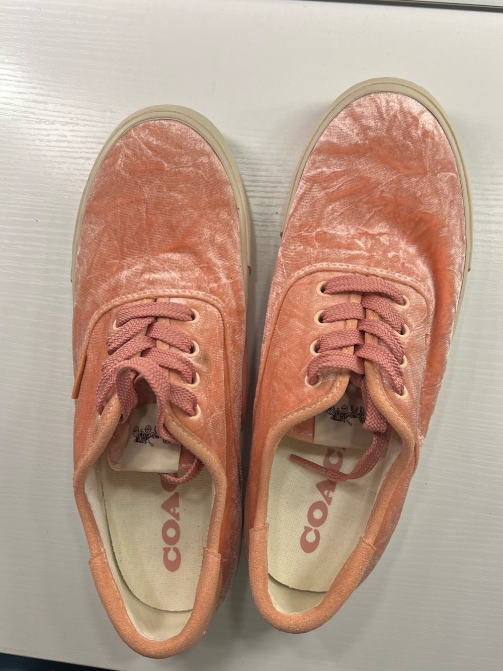 Coach Women’s Pink Velvet Lace-Up Sneakers Size 8